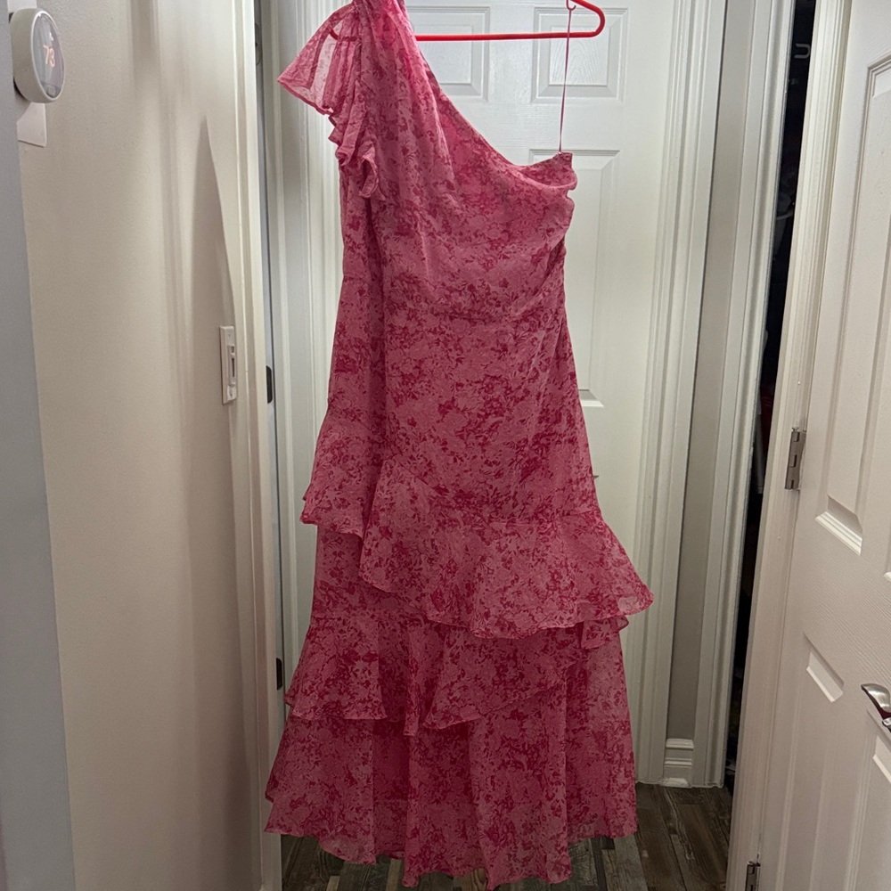 Fashion Nova Pink One-Shoulder Layered Dress